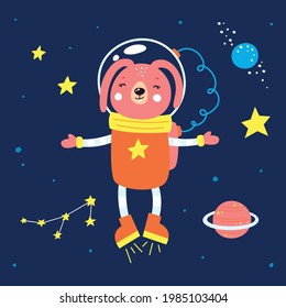 Animals in space. Vector illustration on a blue background.