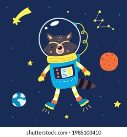 Animales en el espacio. Ilustración vectorial en un fondo azul.