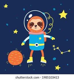 Animals in space. Vector illustration on a blue background.