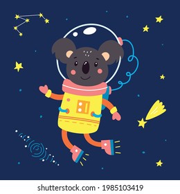 Animals in space. Vector illustration on a blue background.