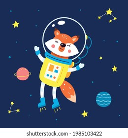 Animals in space. Vector illustration on a blue background.