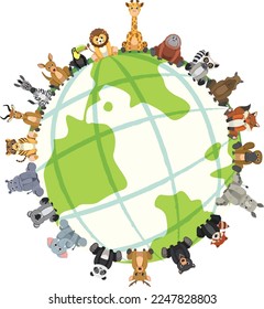 Animals standing on earth planet illustration