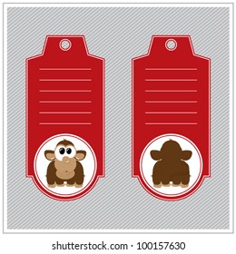 Animals stickers labels collection, cartoon monkey from front and behind, vector illustration
