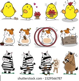 Animals story(Baby chick, hamster, zebra) vector.