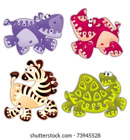 Animals stylized in cartoon.  Bright, color silhouettes of animals.  Emblem on a children's T-shirt.  The sweet image of an animal.  Isolated-background objects.  Vector illustration.