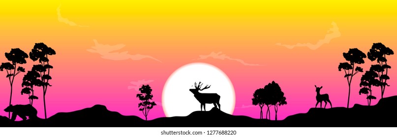 animals and sunset vector nature landscape