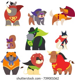 animals in superhero costumes. vector illustration.