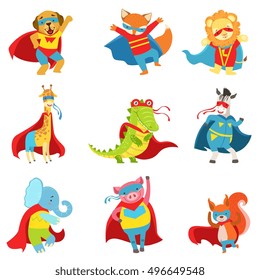 Animals Superheroes With Capes And Masks Set