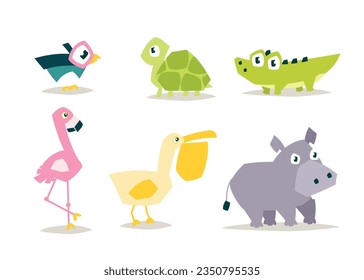 Animals in swamp illustrations set