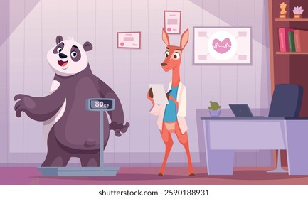 Animals talking. Medical concept background with doctors animals with patients exact vector cartoon illustration