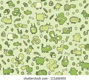 Animals Texture : seamless pattern for kids in green tones