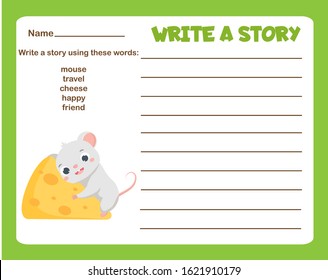 Animals theme writing prompt for kids blank. Educational children page. Develop fantasy and compose stories skills.