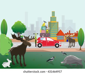 Animals in a town