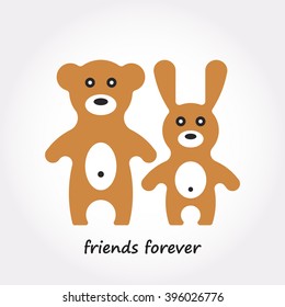 Animals toy of rabbit and bear. Cute cartoon animals toy isolated on white background. Vector illustration of adorable animal toys. 