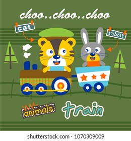 animals train funny cartoon,vector illustration