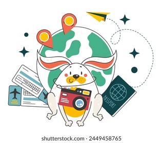 Animals travelers luggage travel summer isolated concept. Vector flat cartoon graphic design isolated illustration