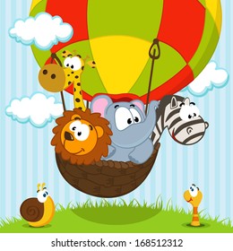 animals traveling by balloon - vector ilustration