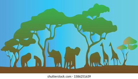 animals and trees illustration vector design