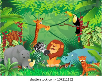 Animals In Tropical Jungle