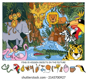 Animals Tropical Jungle Rainforest Find Hidden Stock Vector (Royalty ...