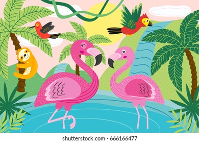 animals in tropical nature - vector illustration, eps
