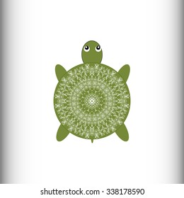 Animals. Turtle. Vector drawing. The stylized image of a turtle with an openwork pattern on the shell.