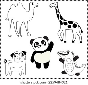 Animals vector camel panda dog giraffe and alligator pictures, use for children and other educational places and on relevant places