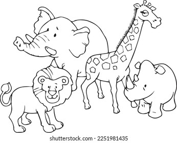 Vektorgrafik von Tieren zum Färben, Tierumrisse