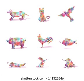 Animals Vector in Farm Colorful Shape