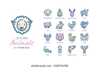 Animals vector icon collection design