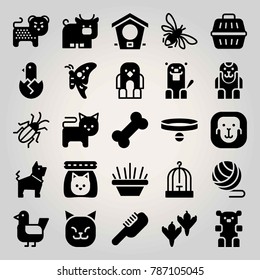 Animals vector icon set. ball, butterfly, collar and beaver