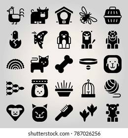 Animals vector icon set. beaver, butterfly, cat food and bird house
