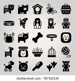 Animals vector icon set. bee, bird house, bull and cat