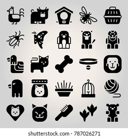 Animals vector icon set. bird house, bowl, collar and ape