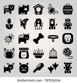Animals vector icon set. bird cage, chicken, bear and ball