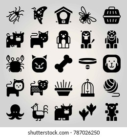 Animals vector icon set. bowl, bird house, chicken and bird