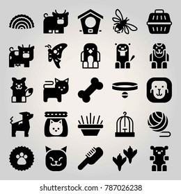 Animals vector icon set. bull, cat food, cat and paw sticker