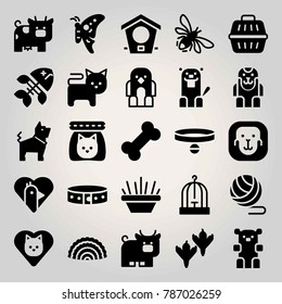 Animals vector icon set. cat food, fish bone, beaver and bowl