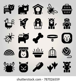 Animals vector icon set. cat, crab, beaver and brush