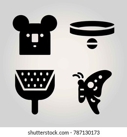 Animals vector icon set. collar, little box, koala and butterfly
