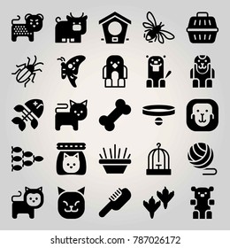 Animals vector icon set. fish bone, bee, bowl and bird house