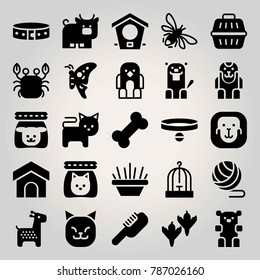 Animals vector icon set. giraffe, dog house, cat and dog food