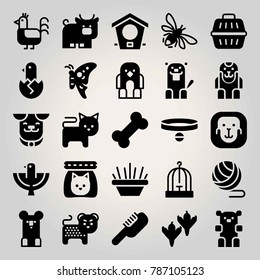 Animals vector icon set. koala, bowl, bee and animal carrier