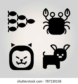 Animals vector icon set. lion, dog, shoal and crab