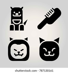 Animals vector icon set. lion, cat, brush and kangaroo