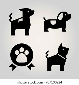 Animals vector icon set. paw ribbon, hound and dog