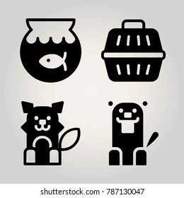 Animals vector icon set. wolf, animal carrier, beaver and goldfish