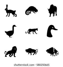 Animals vector icons. Set of 9 Animals filled icons such as panther, lion, goose, buffalo, rabbit