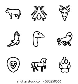Animals vector icons. Set of 9 Animals outline icons such as lion, cow, horse, eagle, goose, goat, animal paw