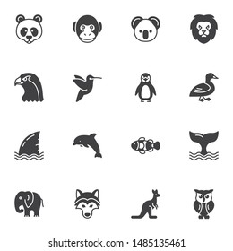 Animals vector icons set, modern solid symbol collection, Pictogram pack. Signs, logo illustration. Set includes icons as lion, eagle, dolphin, whale, fish, elephant, monkey, penguin, panda, owl